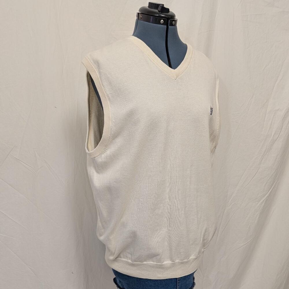 Chaps cream 100% cotton V‑neck sweater vest, size L